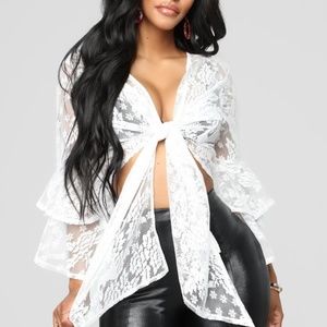Lace Bell Sleeve Tie Top
